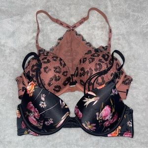 Bundle of Two Victoria's Secret Floral Cheetah Bras Push Up Bra 34B